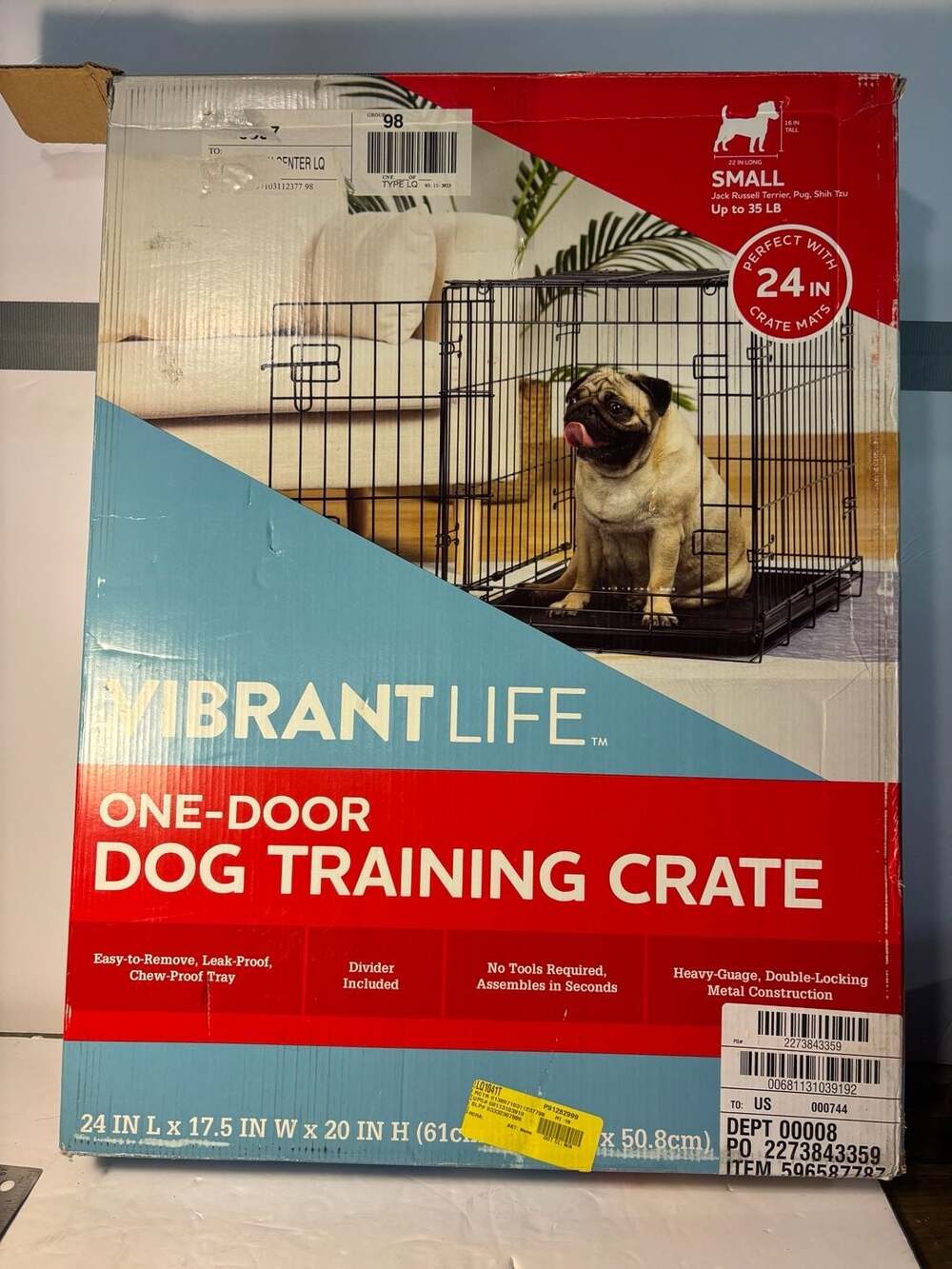 Vibrant Life One-Door Dog Training Crate, Small, 24 x 17.5 x 20 Inch